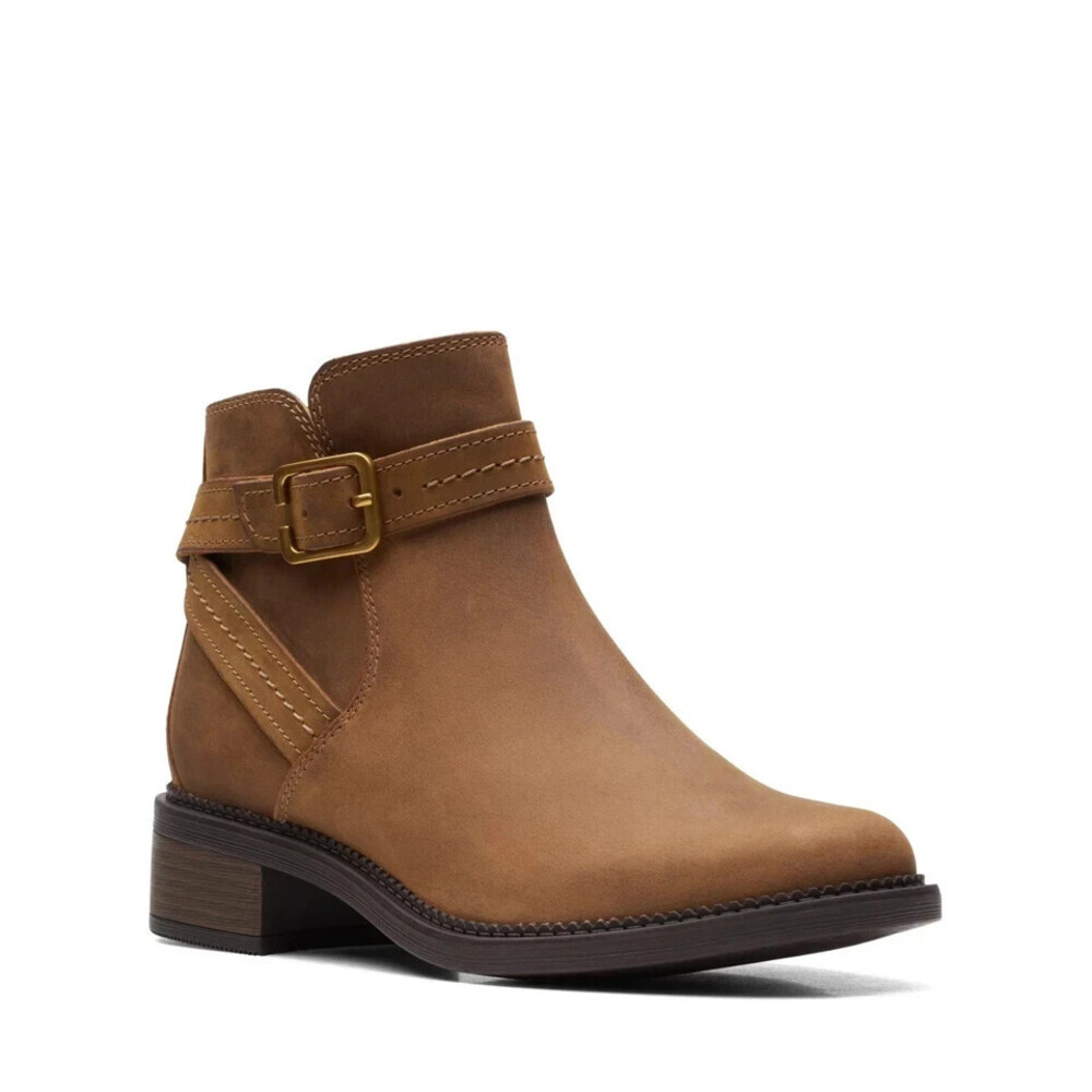 Clarks Maye Boots Women's US 6.5 Dark Tan Leather Ankle Strap Bootie LION67